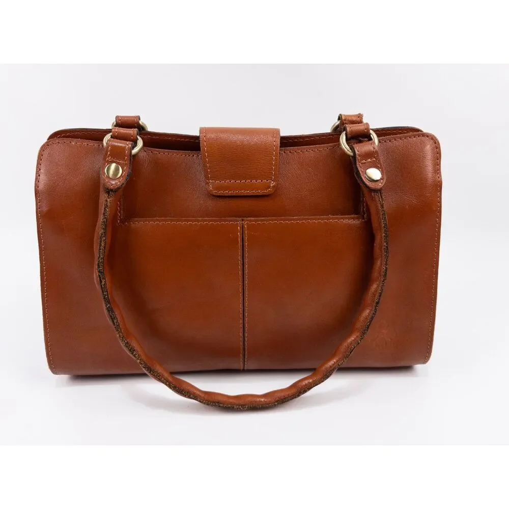 Patricia Nash Embossed Leather Satchel in Cognac Brown with Gold Accents
